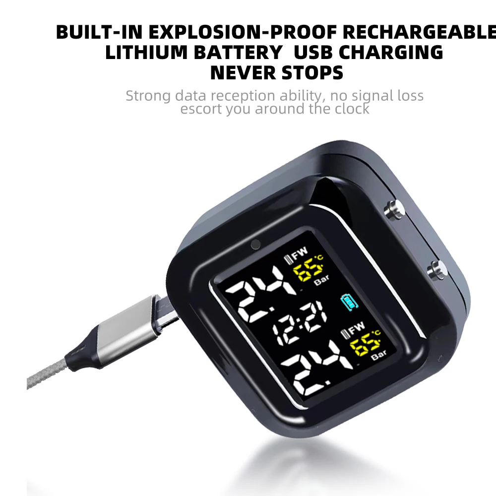 Sistema de supervisión de presión de neumáticos TPMS para motocicleta, alarma de temperatura con 2 sensores externos, sistemas de alarma de neumáticos para Moto en tiempo Real
