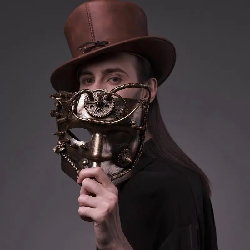 Punk Rivet Steam Full Square Face Mask Holiday Party Men Women Masquerade Masks Halloween Mardi Gras Cosplay Performing Singing