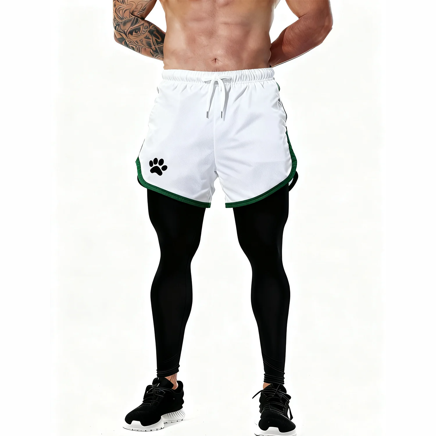 شورت جري للرجال مكون من قطعتين مع سراويل ضيقة مضغوطة للتمرين في صالة الألعاب الرياضية وتدريبات اللياقة البدنية وكرة السلة