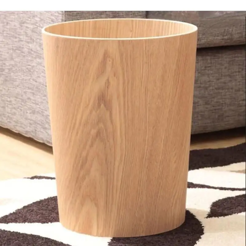 Swing Cover Wooden Trash Can Garbage Bin Wastebasket Round Shape Waste Bins Home Storage Bucket Kitchen