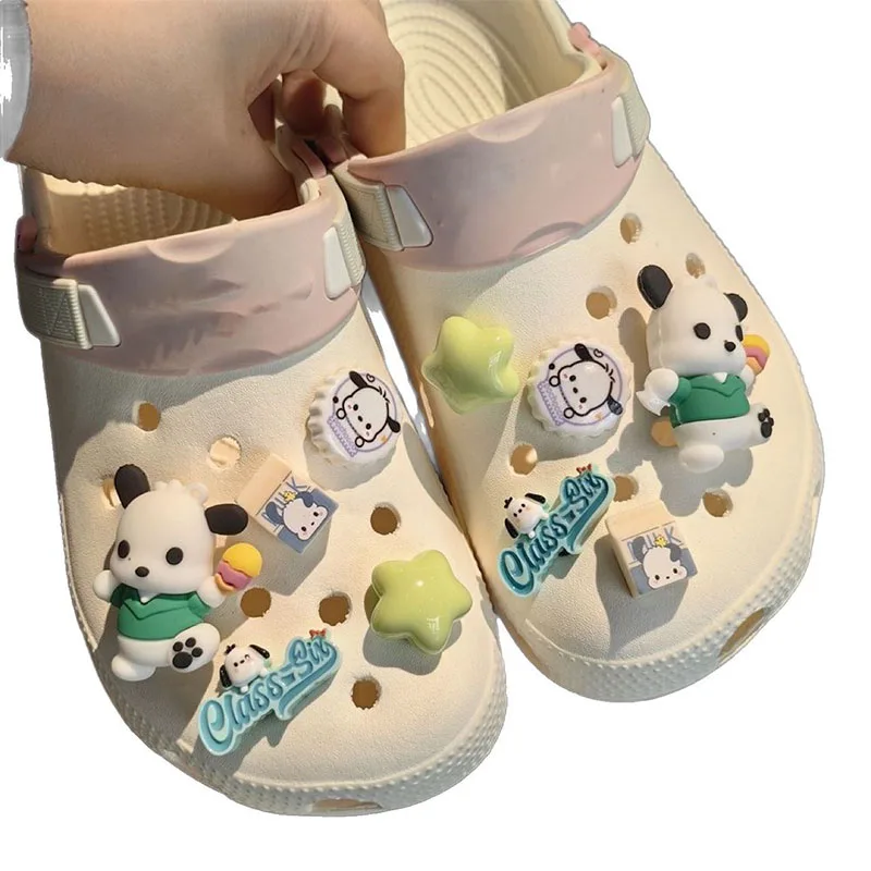 10pcs/set  Kuromi Pochacco Shoesflower Decoration KT Cat Melody Sandals Clogs Cartoon Shoe Accessories Girls Gifts