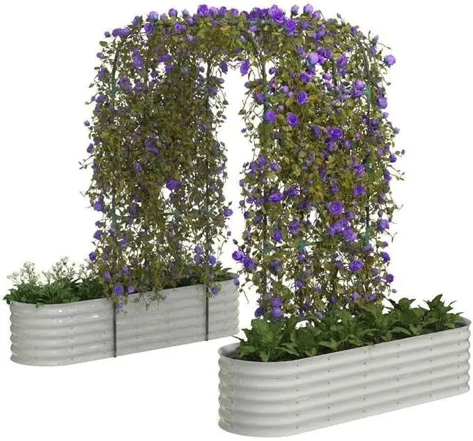 Raised Garden Bed with Trellis, 200*60*45cm Elevated Planter Box  Metal Standing Garden Bed for Vegetables, Tomatoes, Cucumbers, Outdoor Patio, Backyard