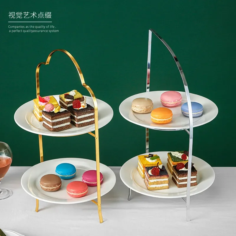 European afternoon tea snack rack double-layer metal fruit candy fruit plate light luxury dessert table tea break ornament cake