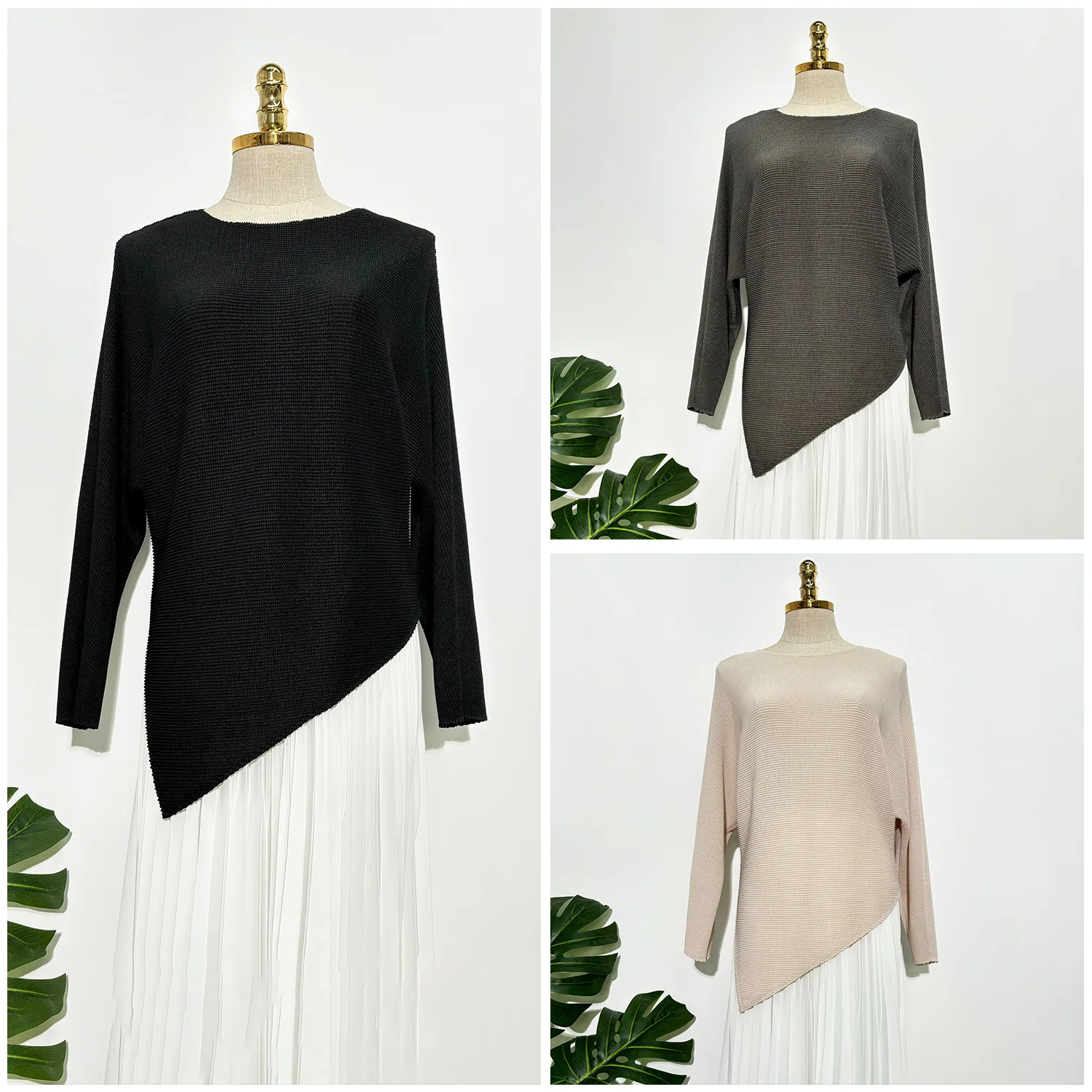 

Miyake Minimalist Long-Sleeved T-Shirt 2025 Autumn New Arrival Stylish and Unique Design Slit-Detail Pullover Top Women's