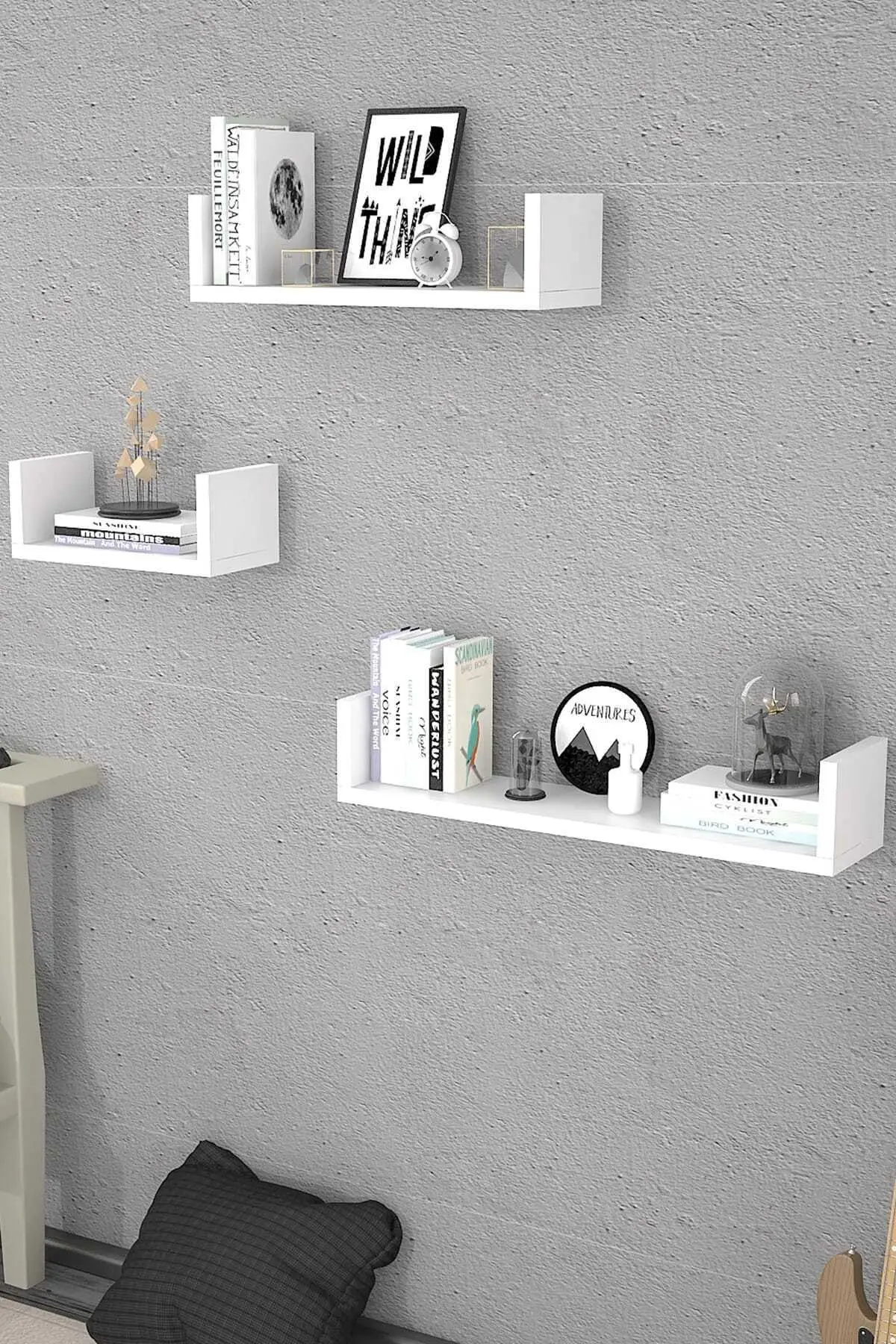 Set Rak U Putih Model 3 Buah, Rak Dekoratif, Rak Tipe Dinding Rak Kantor Ruang Tamu Rak Buku Semua Jenis Tempat Lilin