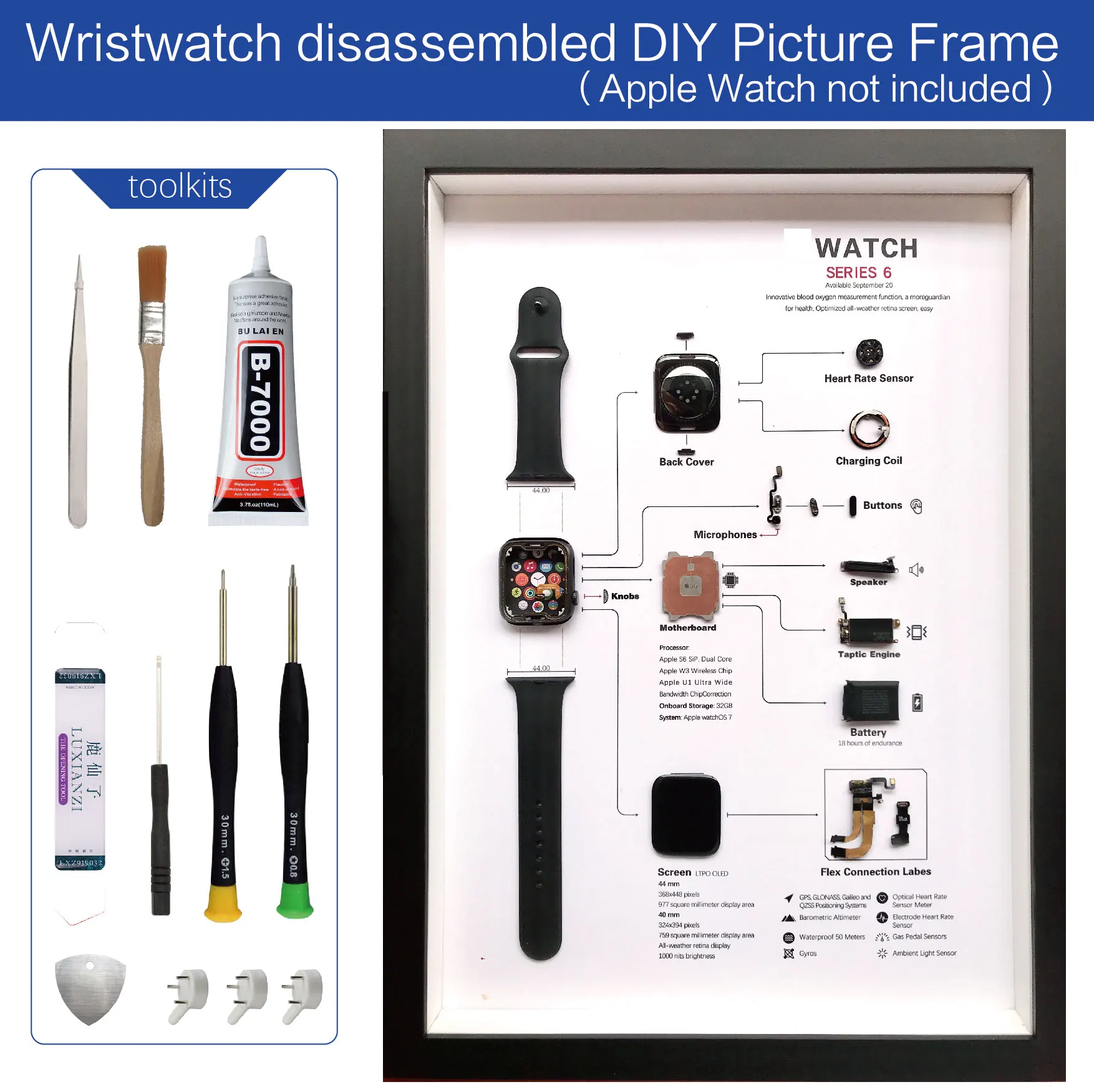 Wristwatch disassembled art specimen photo frame DIY set, electronic parts disassembled display painting