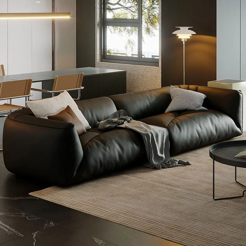 Straight row down household leather sofa Italian minimalist first layer cowhide