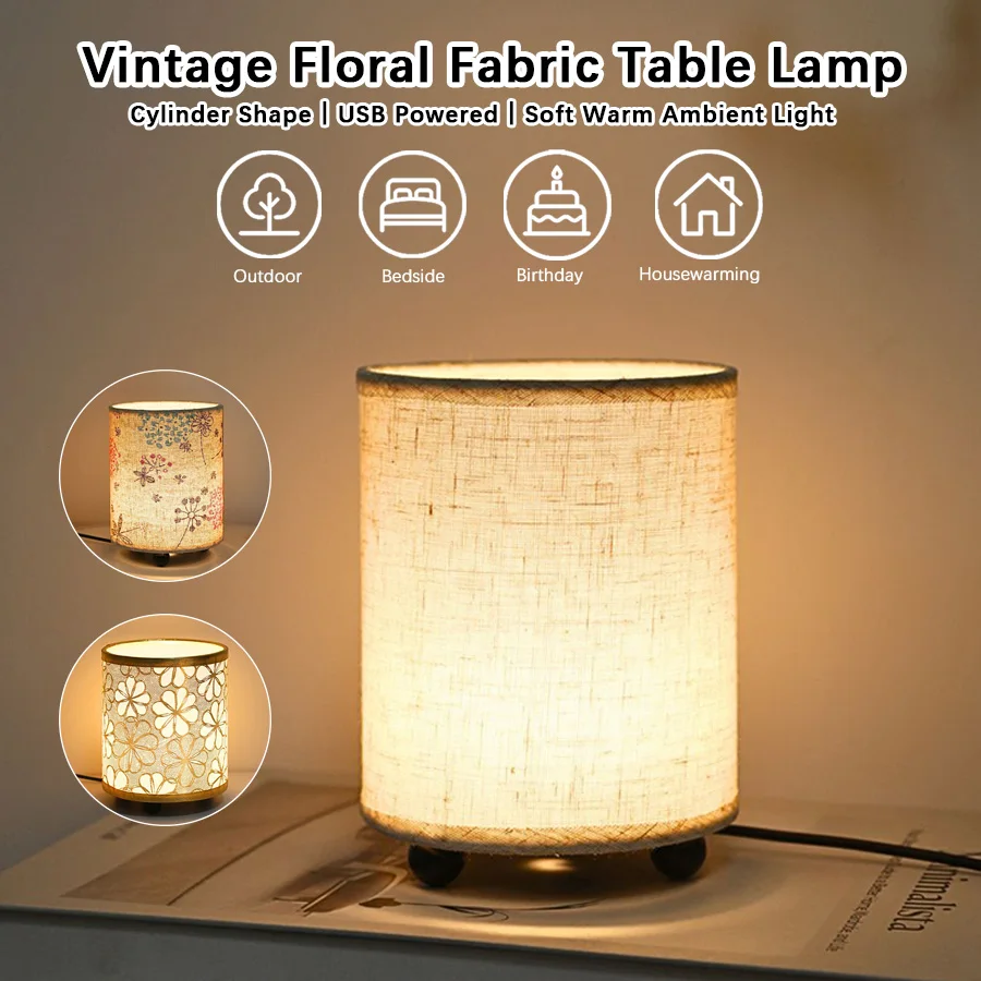 1pc Simple Linen Fabric Cylinder Table Lamp, Soft Warm LED Bedside Night Lamp, Minimalist Decor Desk Lamp for BedroomDorm Gift