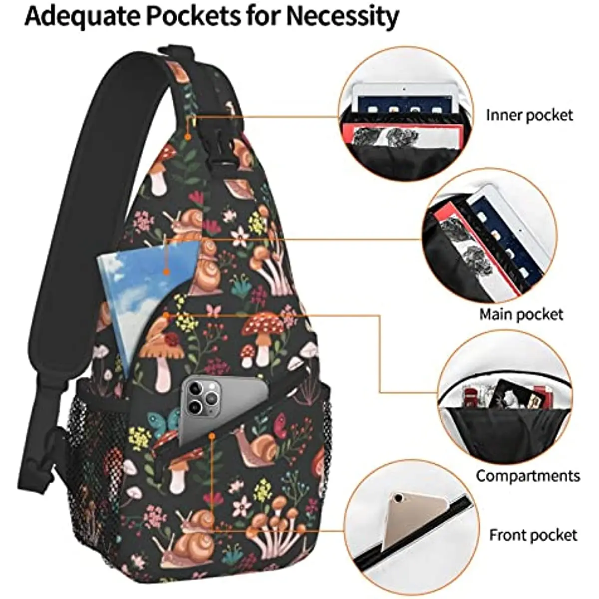 Magic Wild Mushroom Shrooms Sling Bag,Multipurpose Crossbody Shoulder Bags Travel Hiking Chest Backpack for Women Men