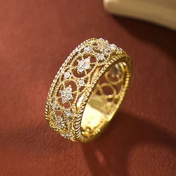 Huitan Gorgeous Bridal Wedding Rings Hollow Band Paved Brilliant White CZ Temperament Elegant Women Rings Party Fashion Jewelry