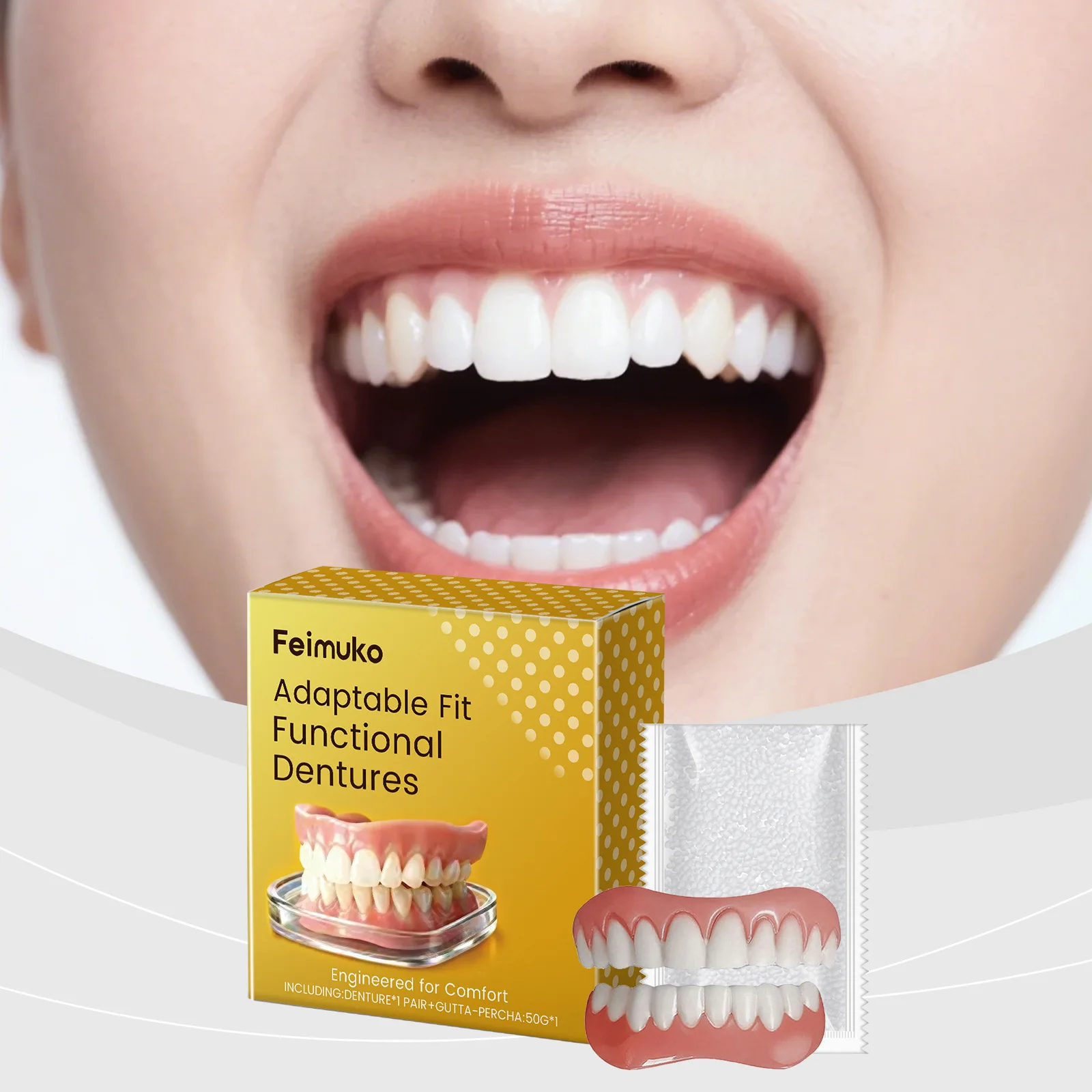 Adaptable Fit Functional Dentures 2 Boxes 5 Boxes Fake Teeth Veneers with 50g Thermal Fitting Gel Instant Smile Braces Set