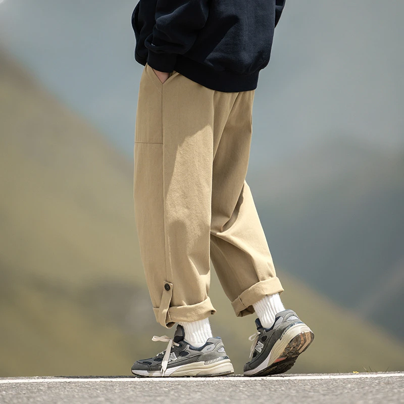 Adjustable crest, straight-leg cargo slacks versatile loose trousers cargo pants track pants baggy