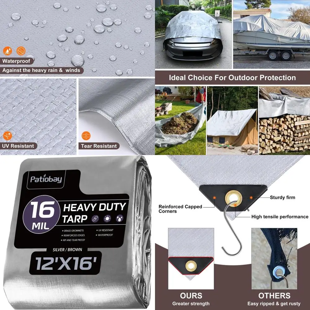 

Heavy-Duty 12x16FT Waterproof Tarp with Grommets, UV Resistant, Reinforced Edges for Outdoor Use