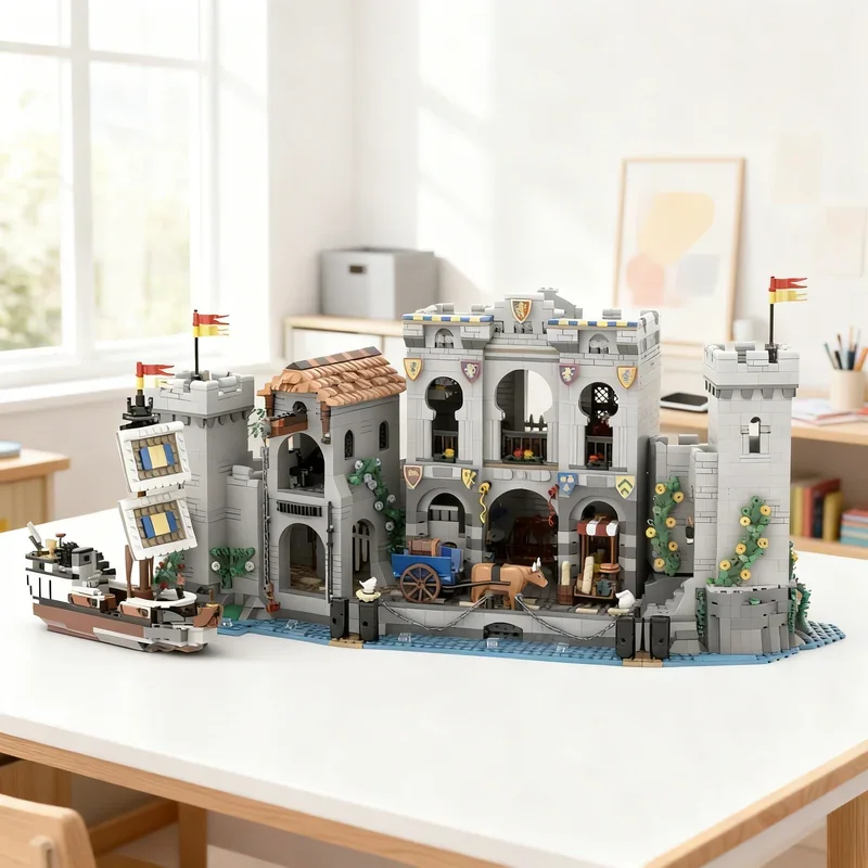 

3564 детали MOC: Модель укрепленного порта-замка «Львиные рыцари», строительные блоки, архитектурные игрушки, рождественские подарки, развивающая игрушка для детей