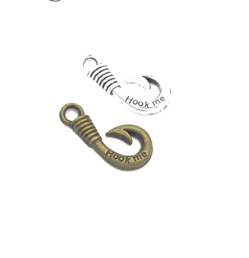 

70pcs/Lot 12x25mm Antique Silver Color Fish Hook Charms Pendant For Jewelry Making DIY Jewelry Findings F0111