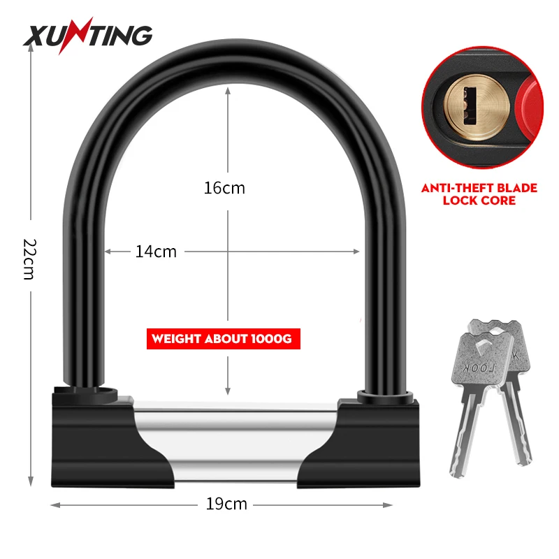 Xunting Bicycle U Lock MTB Road Bike Wheel Lock Anti-Theft Safety Motorcycle Scooter Cycling Lock Strong Bicycle Accessories