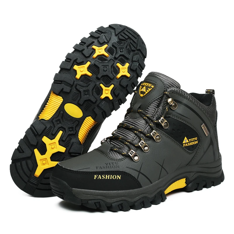 Brand Men Winter Snow Boots Waterproof Leather Sneakers Super Warm Men\'s Boots Outdoor Male Hiking Boots Work Shoes Size 39-47
