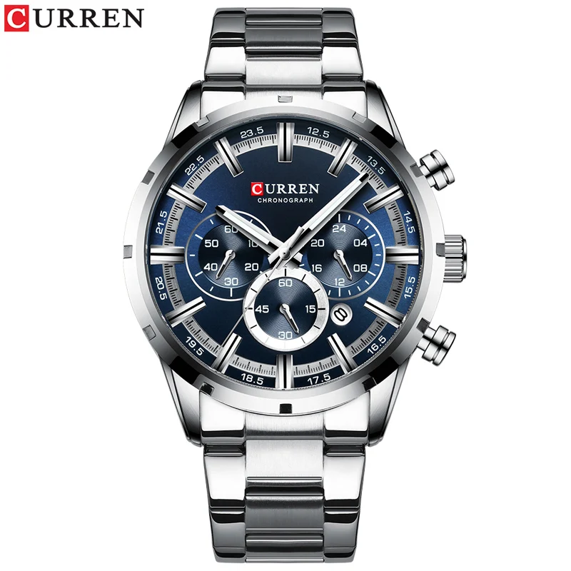 

Fashion Curren Top Brand Luxury Mens Full Stainless Steel For Men Casual Quartz Clock Chronograph Watch Saat Erkek Kol Saati