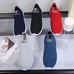 2024 Soft Bottom Knitting Sneakers Women Slip-on Breathable Mesh Flats Shoes Woman Non-slip Plus Size 43 Sock Shoes Platform