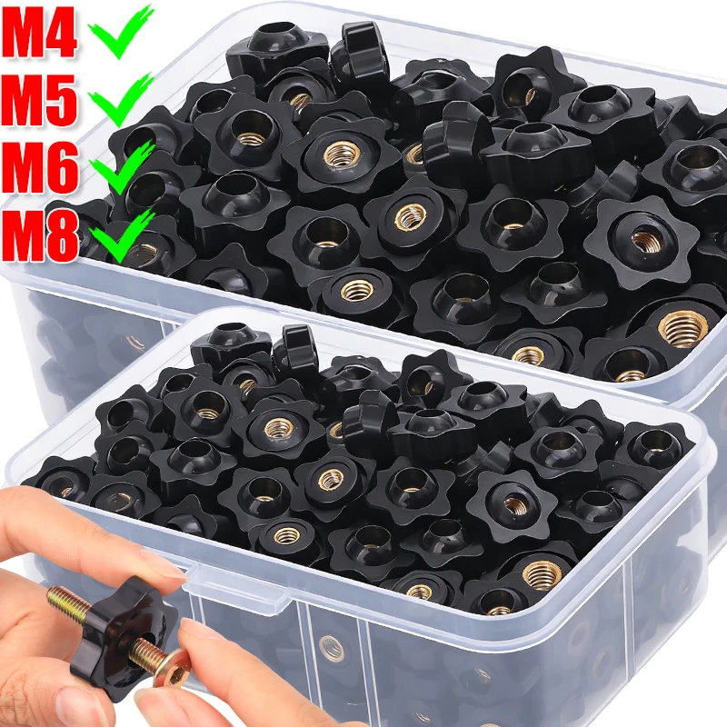 5~50pcs Star Hand Knob Screws Bolt M4 M5 M6 M8 Premium Materials Star Shape Head Thread Clamping Thumb Handle Machine Screw