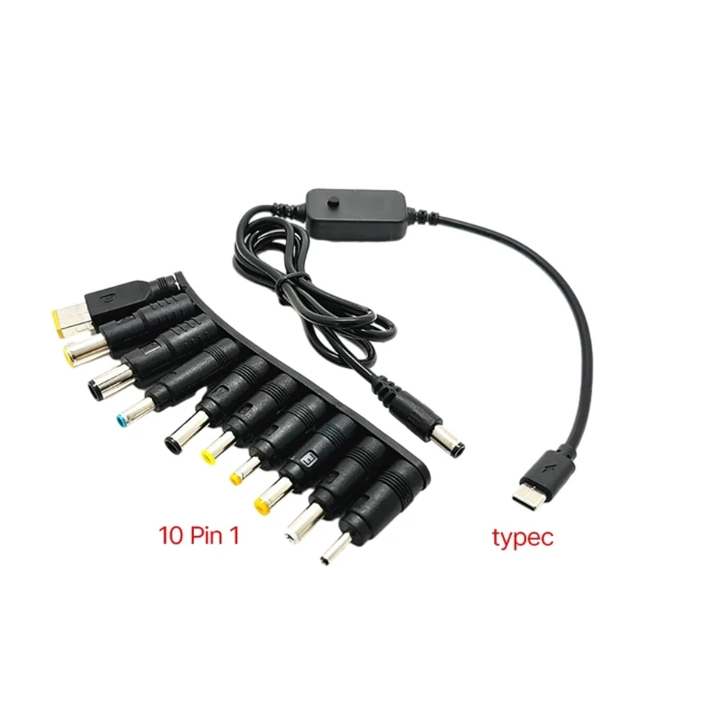 Câble adaptateur PD vers DC 5V, 9V, 12V, 15V, 20V, tension réglable, alimentation mâle vers DC5521, avec 10 têtes de conversion