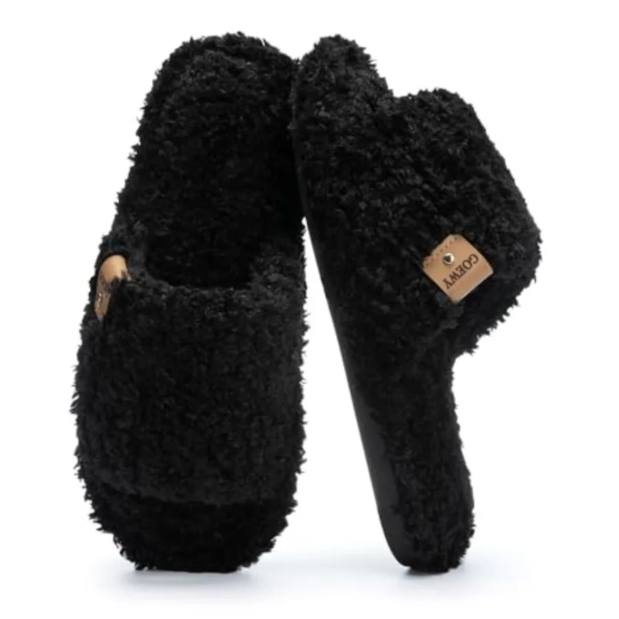 Fuzzy Open Toe Slippers for Women Indoor Cozy Memory Foam Slip On House Slides Shoes Gifts for Womens Her Mom