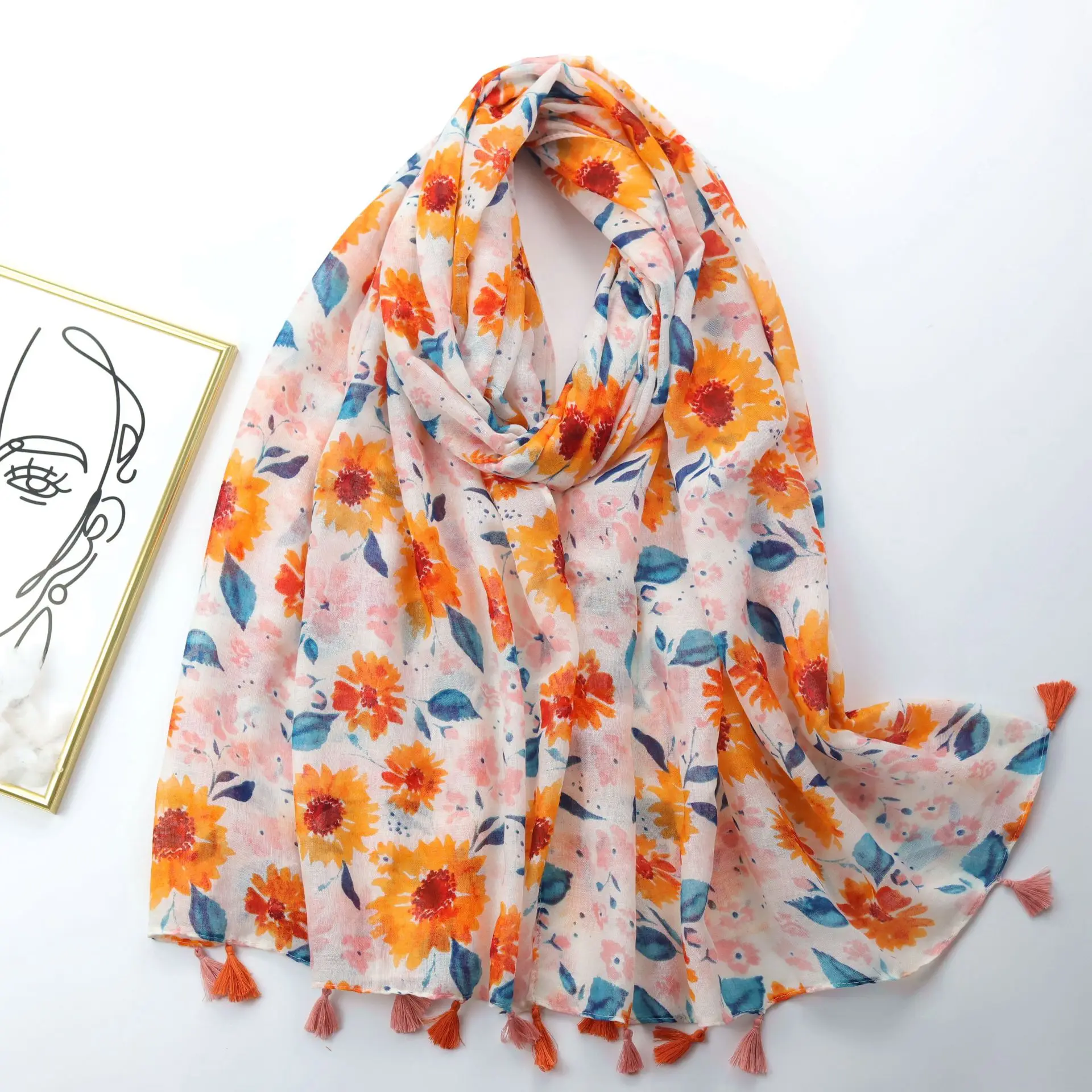 

Flower Print Scarfs For Women Lightweight Florals Shawl Wraps Spring Travel Accessory Cotton Head Scarf Bandana For Summer