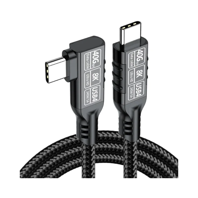 Thunderbolt4 Cable USB4 Elbow 90 Degree Angle Cable PD240W 40Gbps Type-C Thunderbolt3 Data Charging Cable For Carplay Laptop SSD