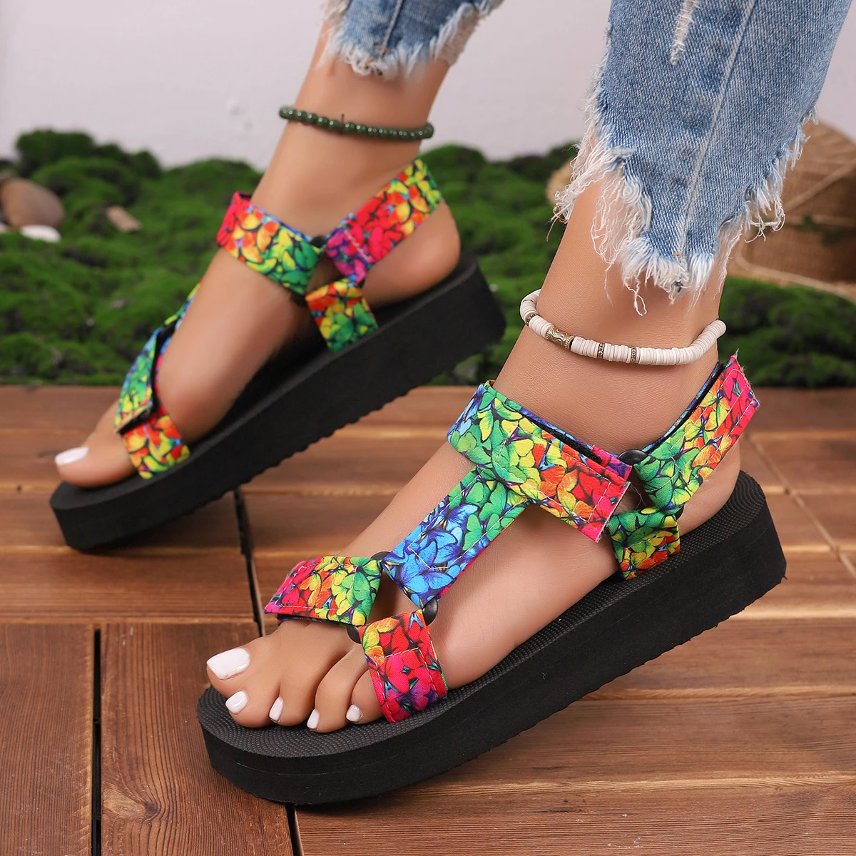 

New Fashion Women's Open Toe Flat Sandals Ankle Strap Platform Sandals for Women Outdoor Casual Beach Shoes Sandalias Plus Size