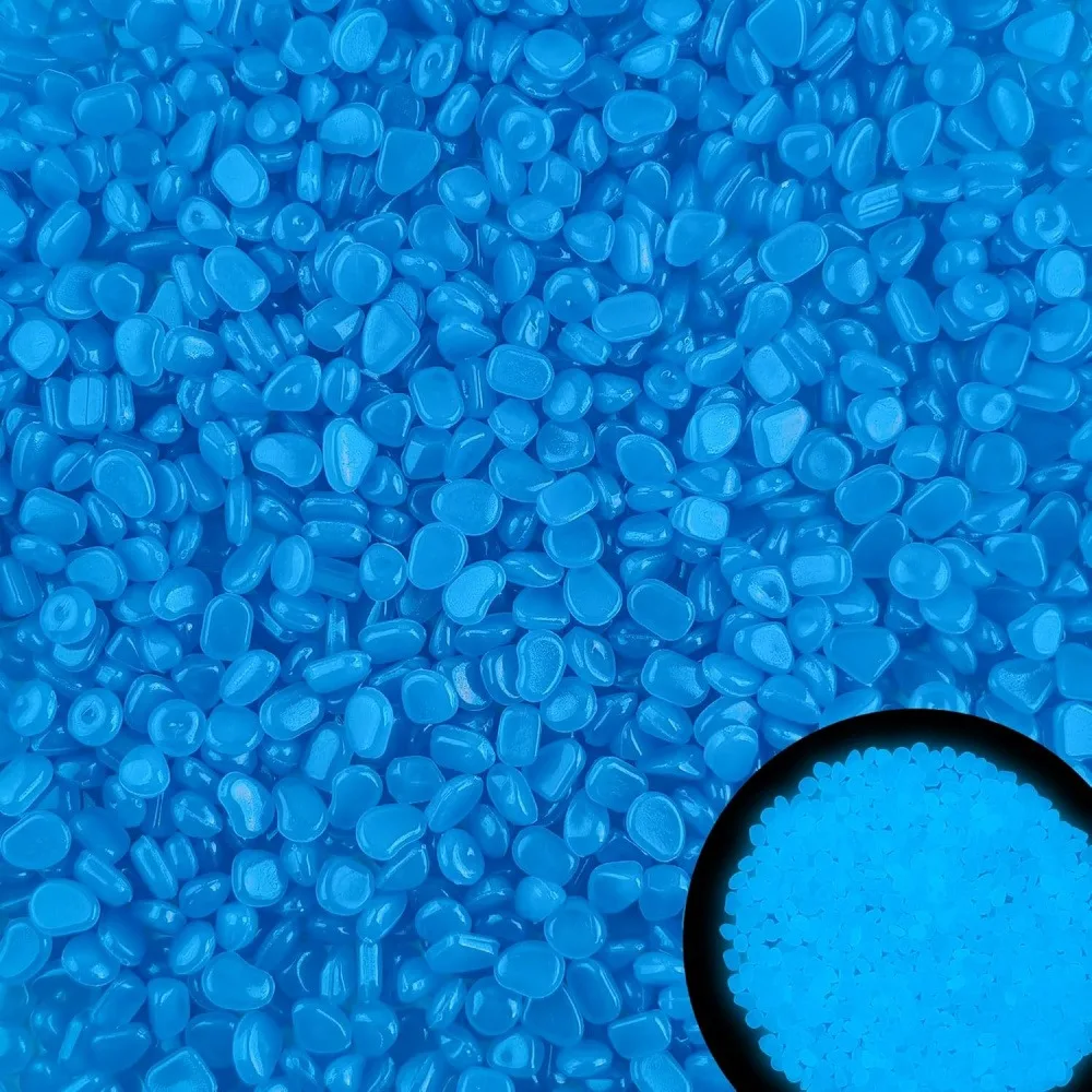 100 Pcs Mini 1cm Blue Luminous Pebbles, Glow in The Dark Artificial Decorative Stones, Rechargeable Fluorescent Rocks for Vase Filler, Plant Pot Aquarium Garden Walkway DIY Craft Decor