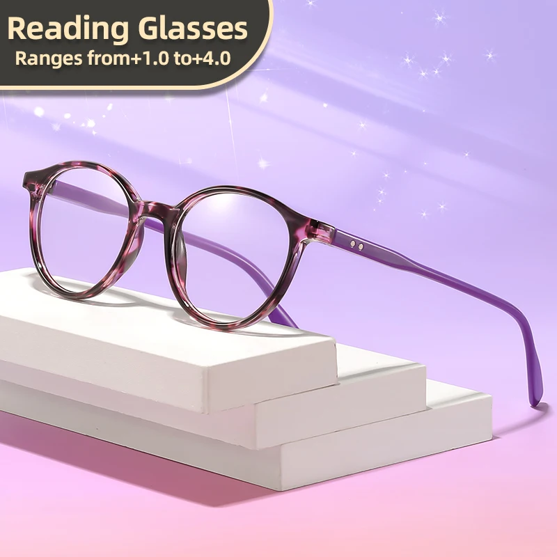 Oyalie Floral Lesebrille mit kleinem runden Rahmen, weichem Muster, rundem Rahmen, frisches und sanftes Material, leicht und angenehm zu tragen, transparente Gläser für klare Sicht, Lesebrille mit