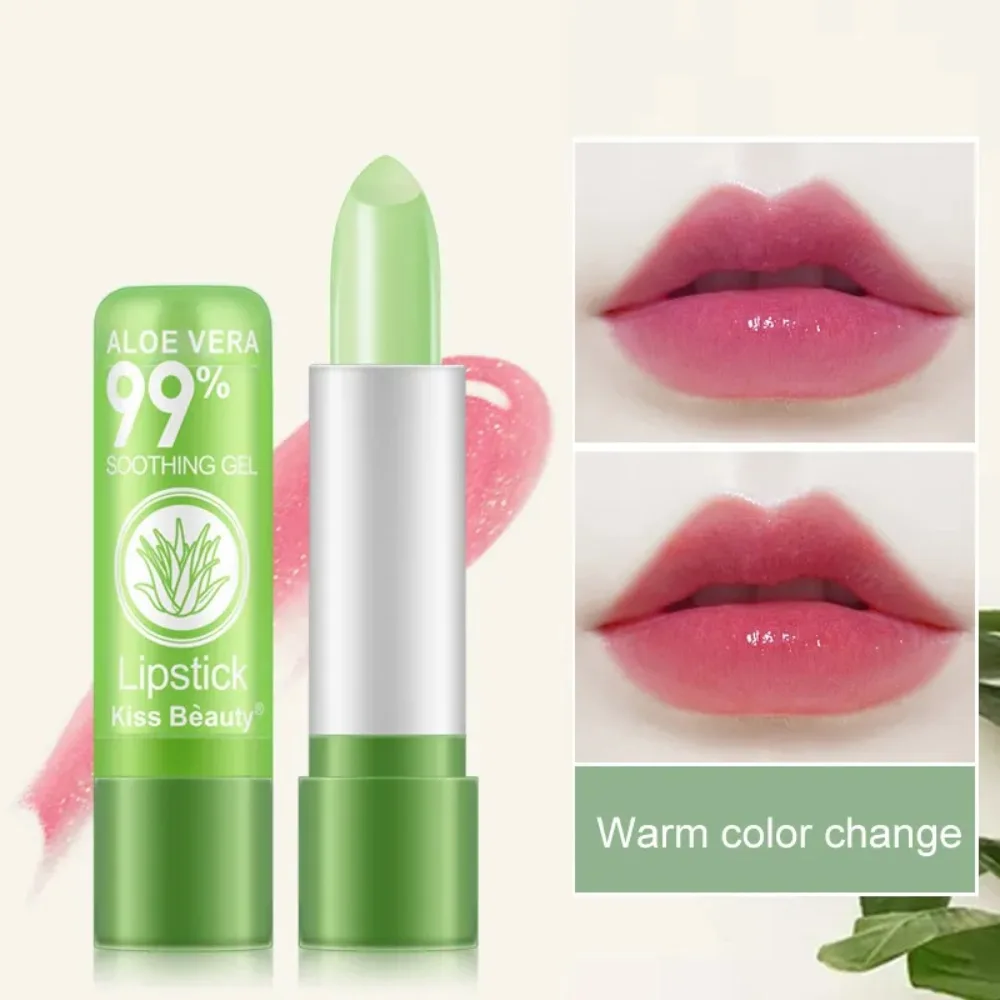 Batom aloe vera, impermeável, hidratante, mudando de cor, bálsamo labial, mudança de temperatura, maquiagem, novo