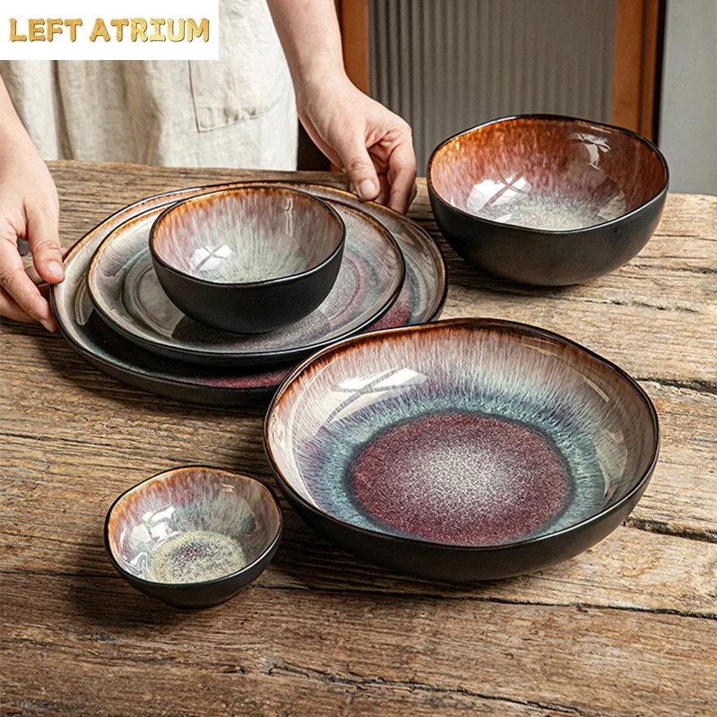 Flame-Killed Irregular Ceramic Plate Restaurant Salad Bowl Dessert Bowl Pasta Plate Steak Plate Molecular Cuisine Tableware