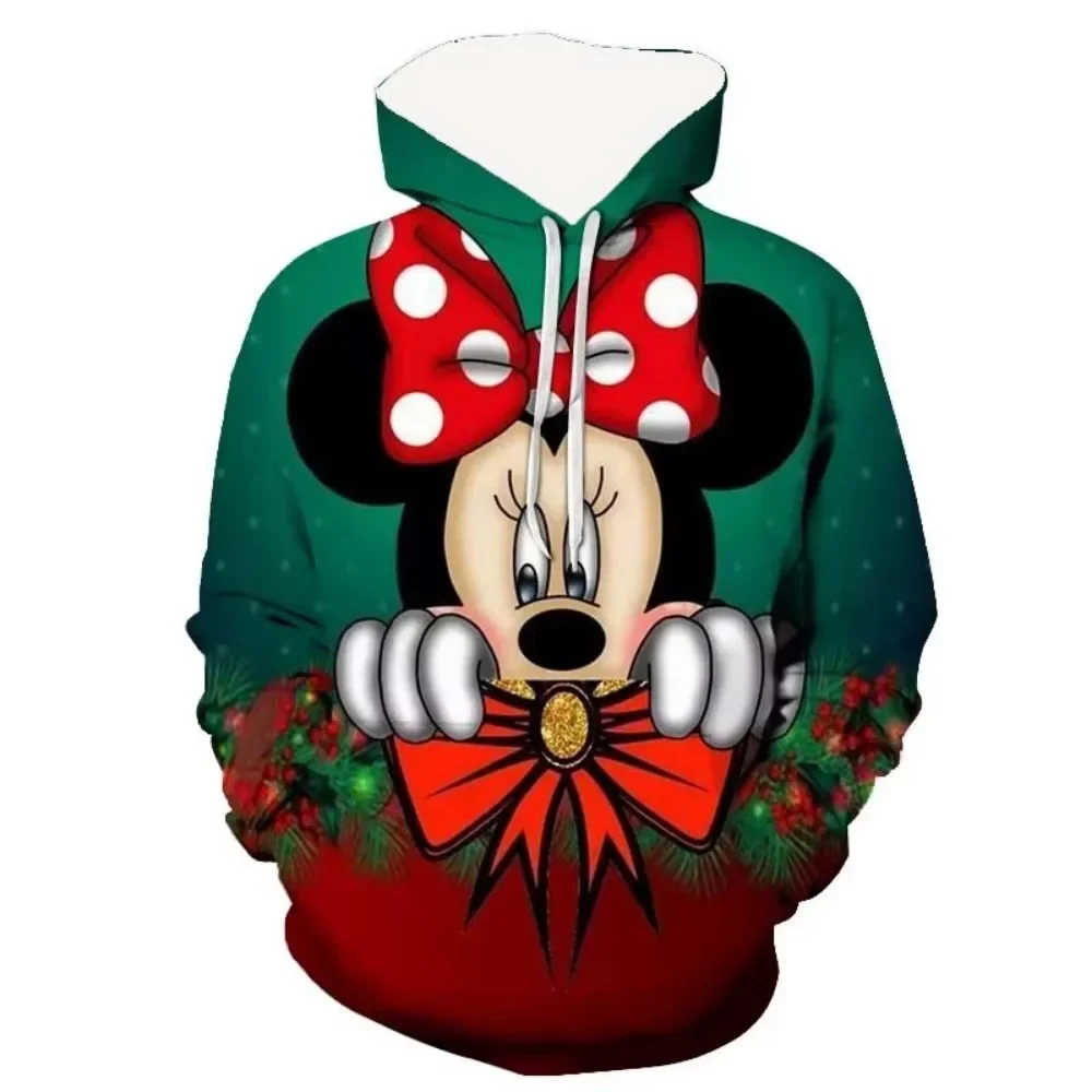 Disney Minnie Mickey Mouse Christmas hoodie, casual hip-hop street sweatshirt, suitable for both men and women in autumn