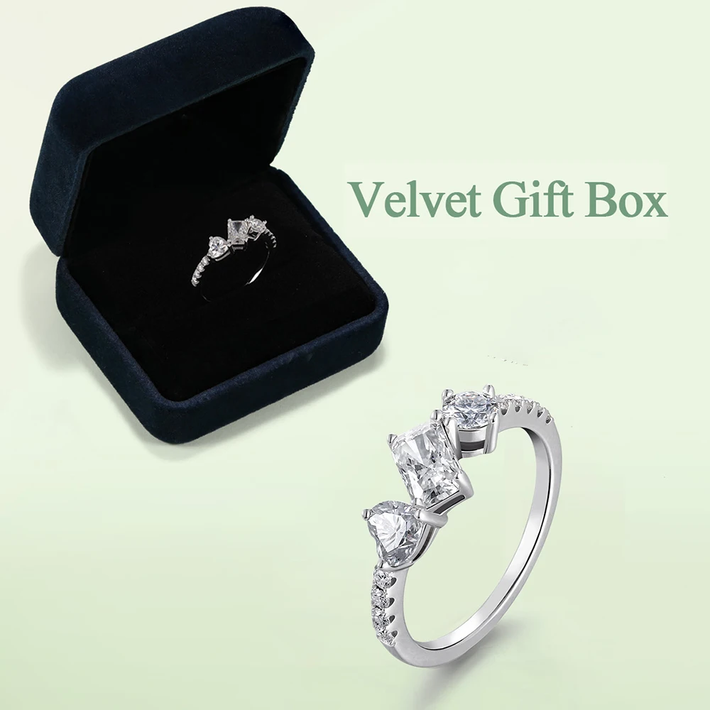 ANDH ثلاثة حجر مويسانيتي خاتم للنساء 925 فضة تألق الماس خاتم الخطوبة أنيقة حفلة غرامة مجوهرات هدية #2