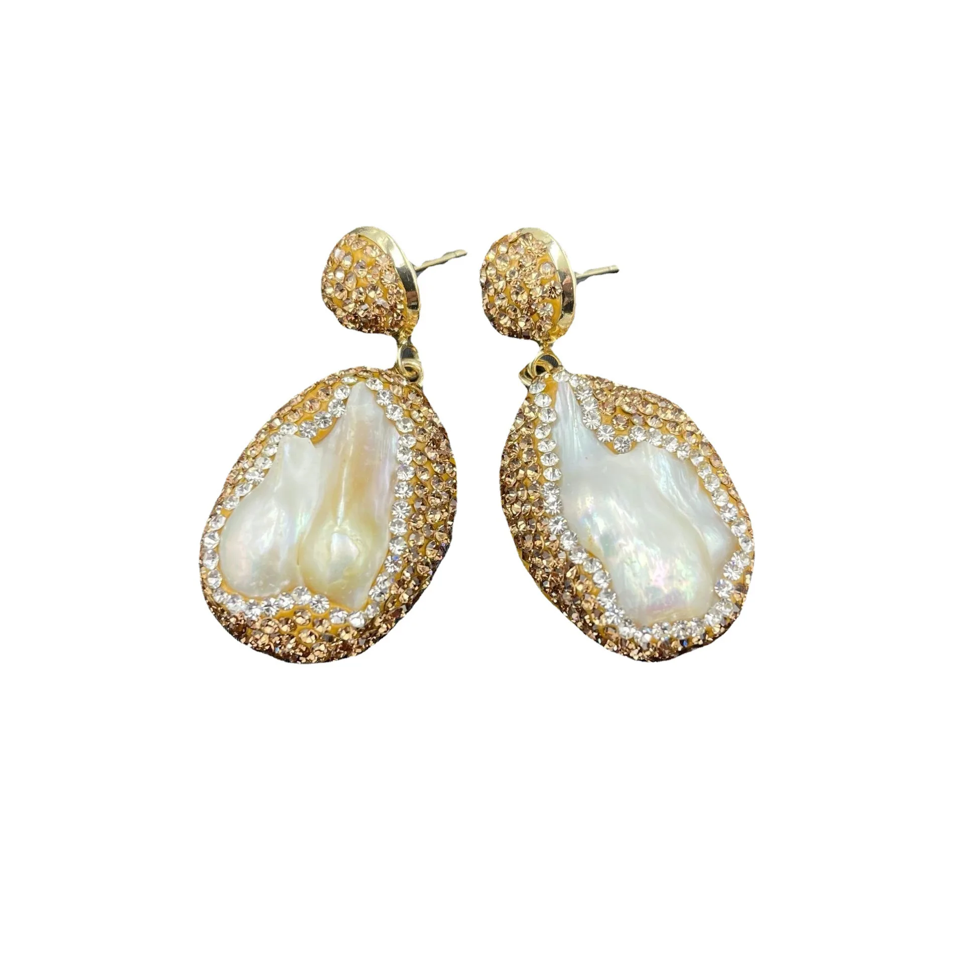 MVE083   New Popular Design Freshwater Pearl Earrings Rhinestones Inlaid By Hand Exquisite Fashion Trendy Style Jewelry