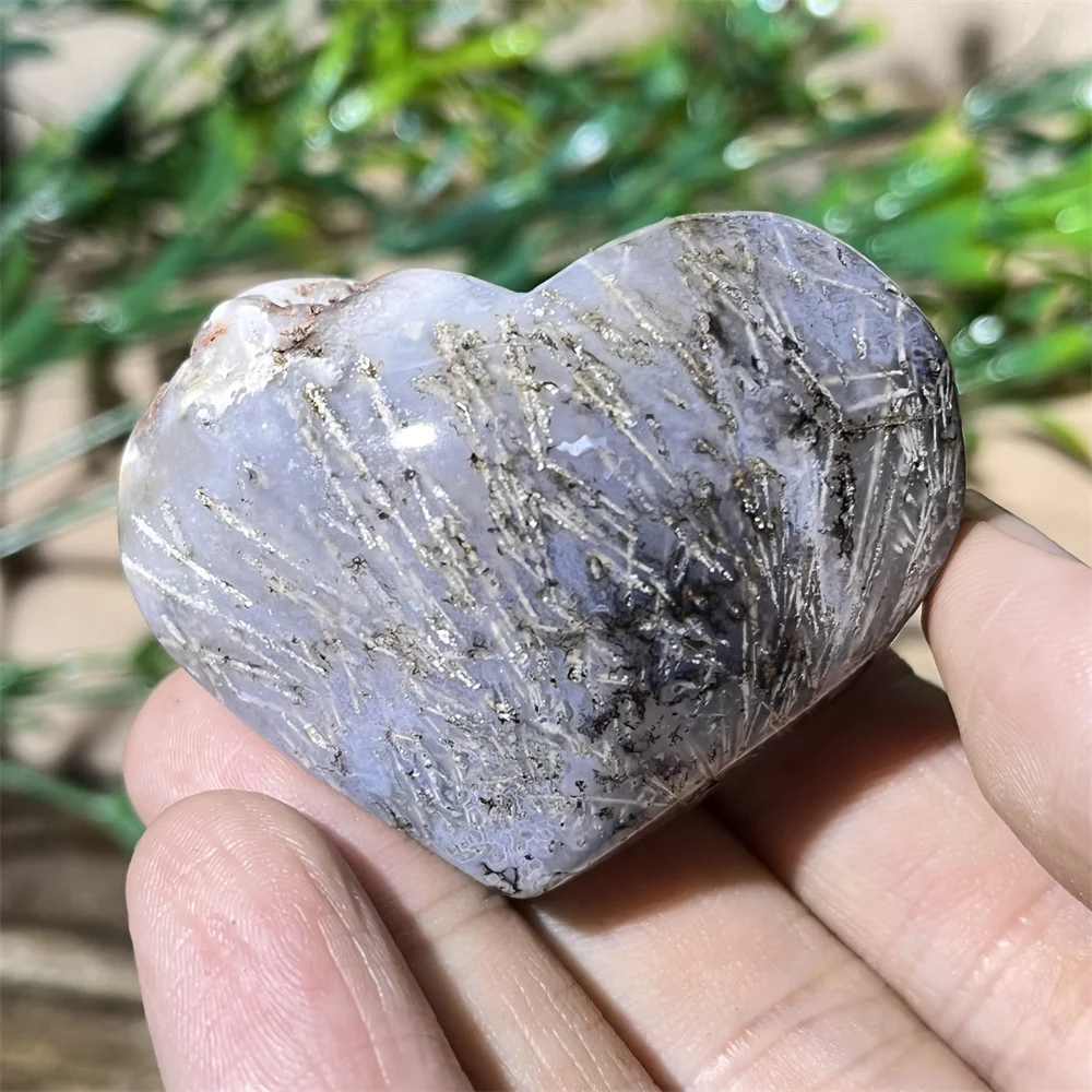 Crystal Natural Agate Hair Heart Polished Mineral Home Mind Gemstone Living Speckle Healing Stone Quartz Decoration Reiki