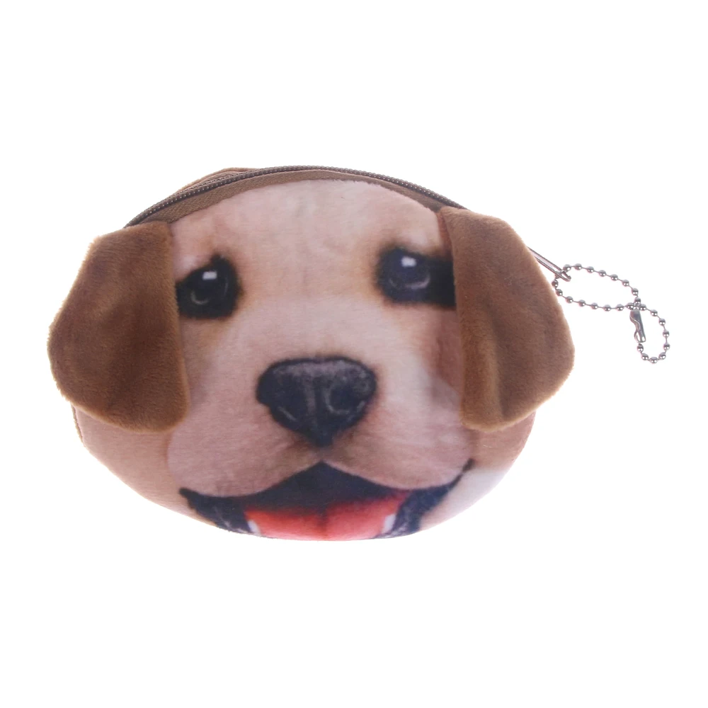 Cute Mini Coin Purse Animal Face Cartoon Cat Dog Bag Plush Zipper Children Girls Wallet Card Key Holder Makeup Bag Pouch