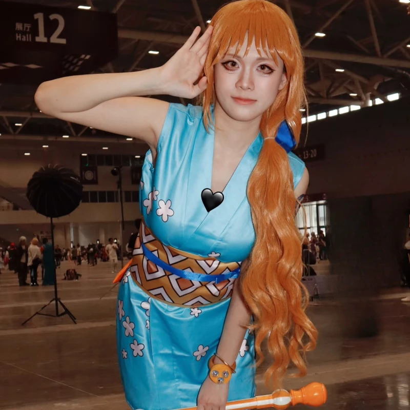 Anime ONE PIECE Film: Red Nami Pajamas Cosplay Costume Wig Kimono Girls Daily Dress Halloween Party Stage Performance Role Play