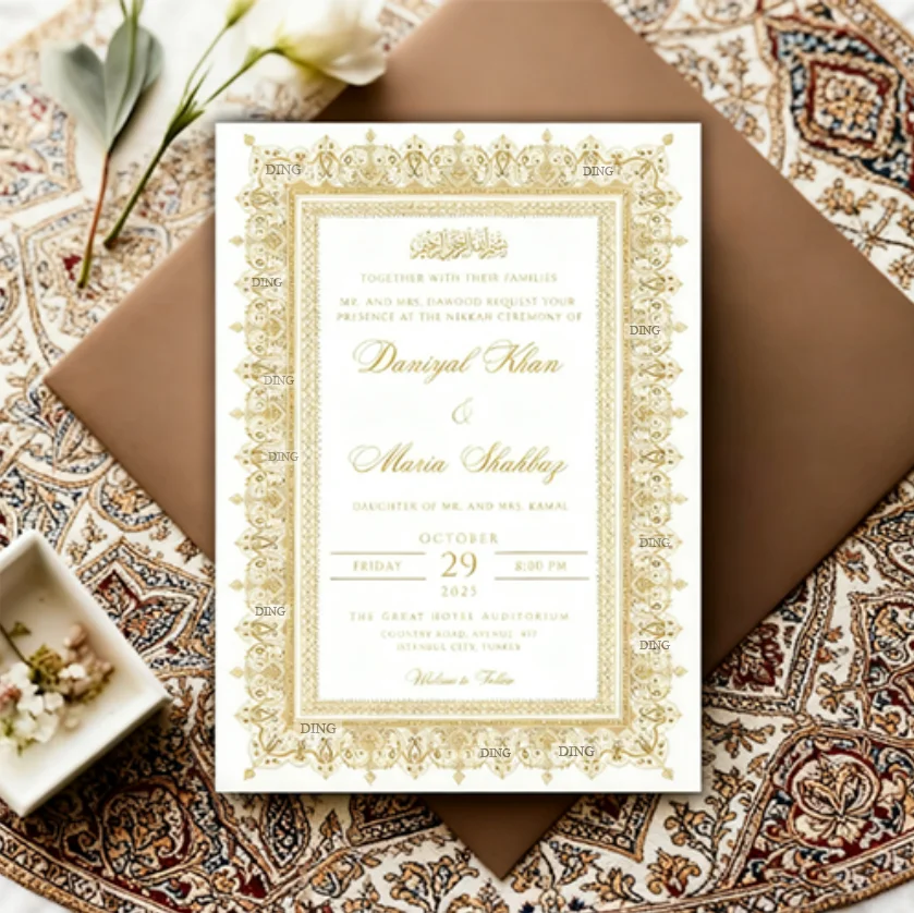 

Custom Welcome Henna Day Invitation Personalized Elegant Muslim Wedding Card For Guest Engagement Party Supplies Thank You Decor