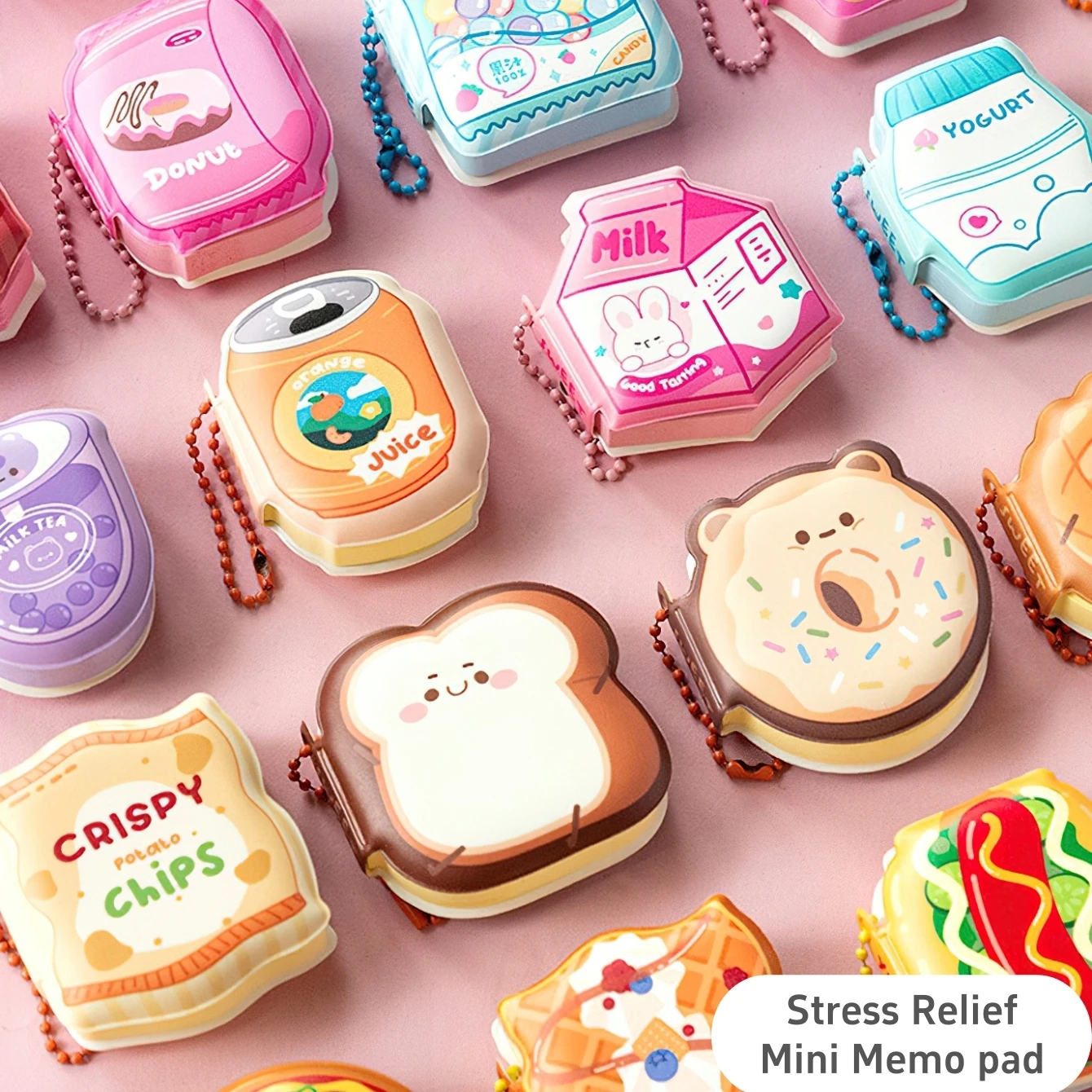 1/4 Stück Notizblock zum Stressabbau, Kawaii-Dessert-Getränkespiel-Serie, Mini-Notizblock mit hängendem Charme, tragbare geformte Notiz A7863