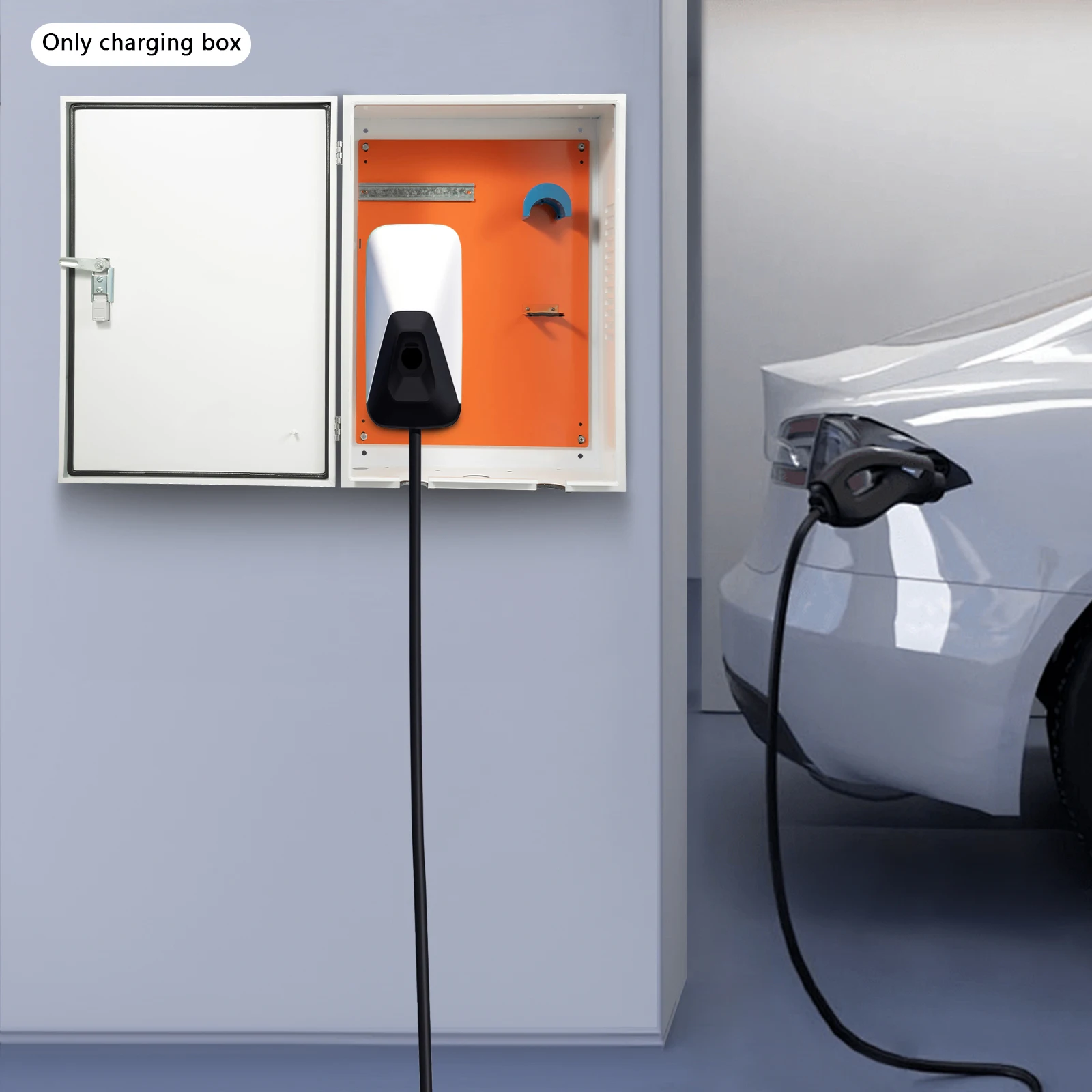 

Wall-mounted EV Charger Protective Box Charging Cable Organizer Charger Holder Case with Keys Parking Lots Garages Courts