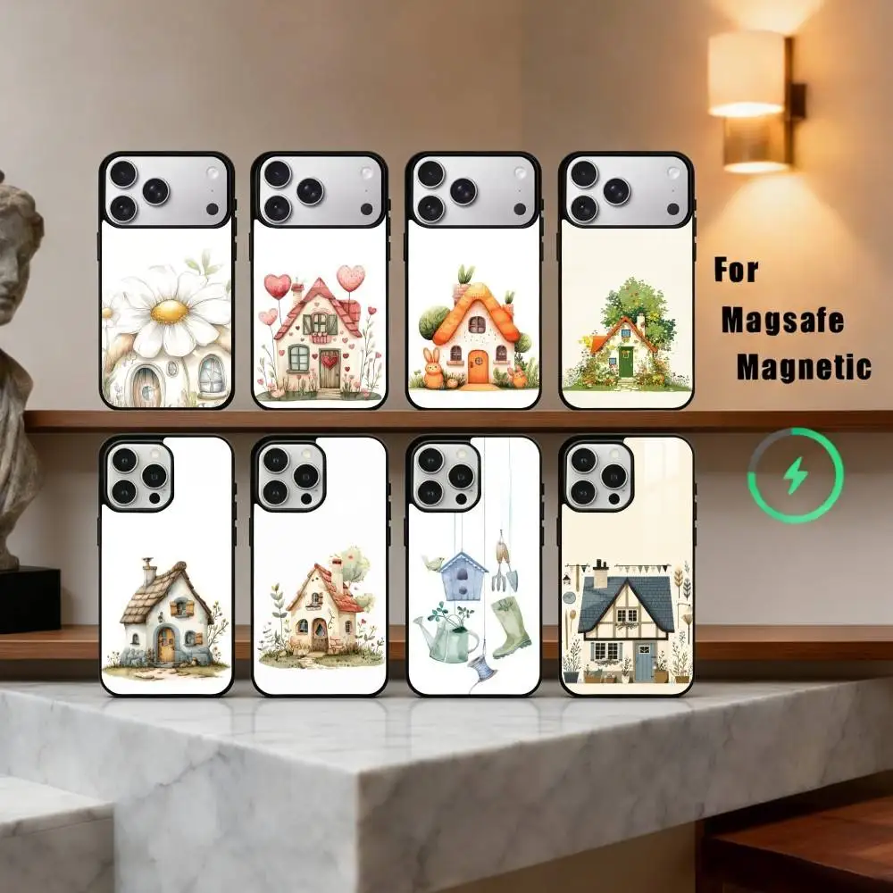 

Hand-painted Small House cartoon Phone Case For iPhone17,16,15,14,13,12,11 Plus,Pro Max Magnetic For Magsafe Wireless Charging