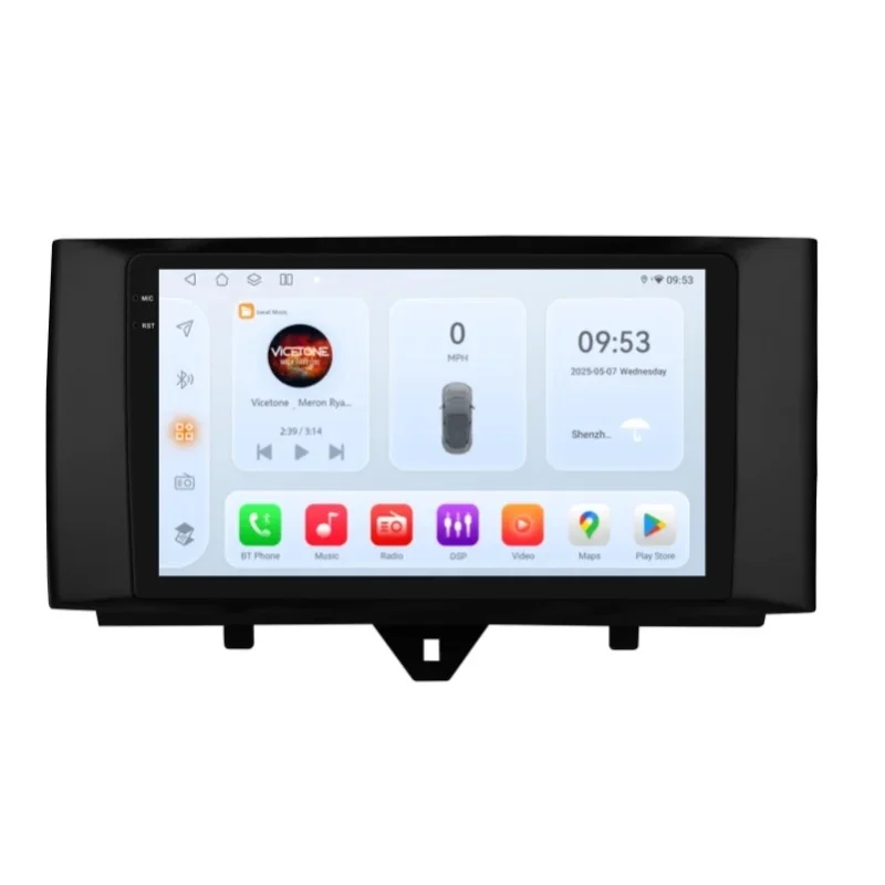 OSSURET Schneller Versand 2 Din 9 Zoll Android 14 mit Snapdragon 6115 GPS-Navigation Autoradio für Smart fortwo 451 2011-2015 Haupteinheit Kabelloses CarPlay Android Auto SWC Octa Core DSP Bluetooth
