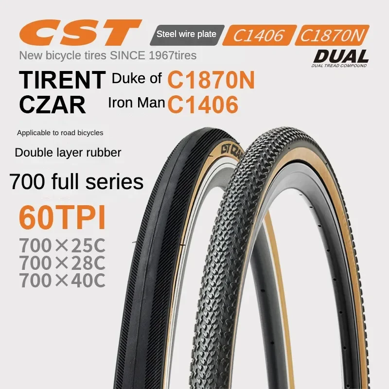 Cst Zhengxin Rennrad-Außenreifen, Fahrradreifen, Retro-Gelbrand, 700 x 25, 28, 40 °C, pannensicherer Reifen aus doppelter Größenmaterialien