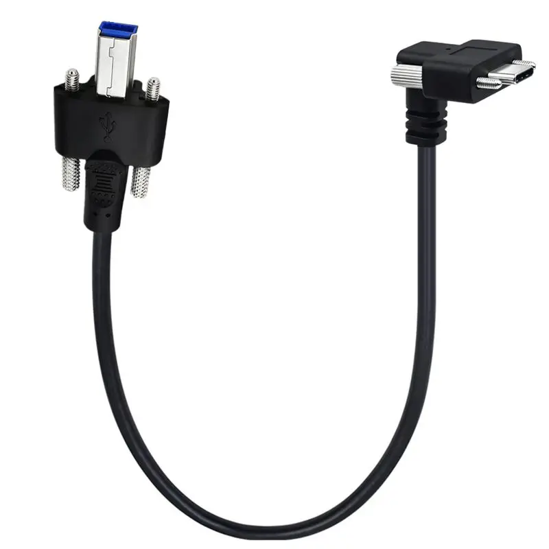 Fixed Type-C Male to USB3.0 Printing B Male/Female 90 Degree Elbow Industrial USB3.0 Panel Installation Cable with Screw Lock