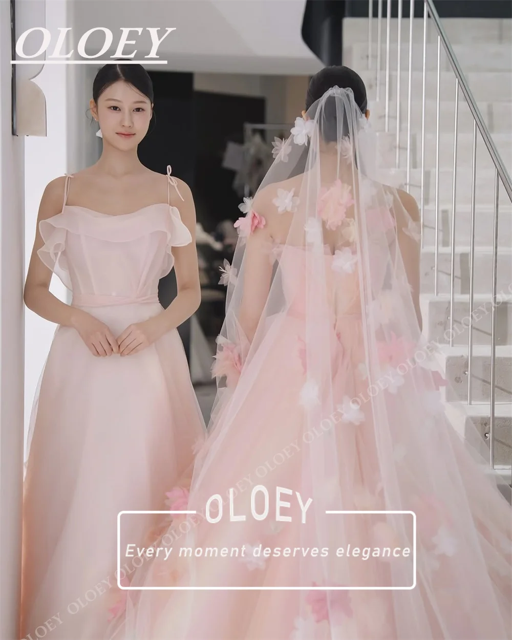 OLOEY Fairy Baby Pink Korea Wedding Photoshoot Prom Party Dress Silk Organza A-Line Evening Gown Customized Floor Length Corset view 4