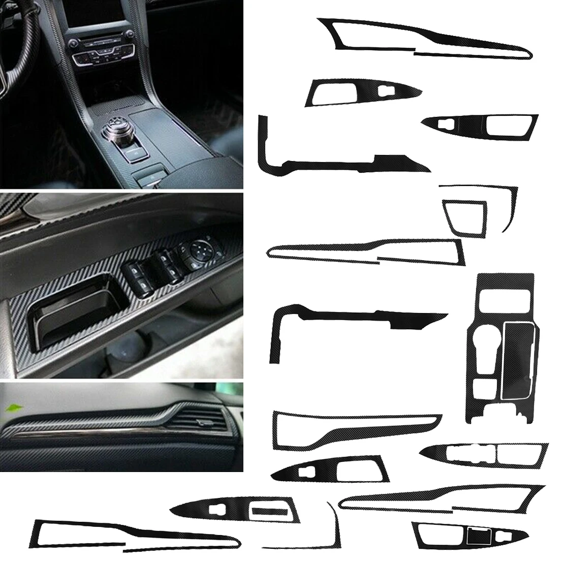 1 Set Vinyl Carbon Fiber Style Car Interior Trim Sticker Decor Left Hand Drive Only Fit for Ford Fusion Mondeo 2017 2018 2019