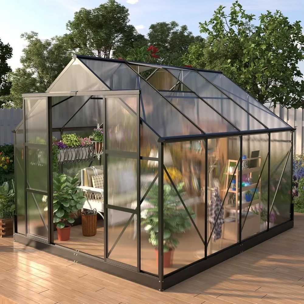 Polycarbonate Greenhouse 2 Sliding Doors 2 Vent Window  Premium Greenhouses Shed Sunroom Aluminum Large Hot House ,Greenhouse