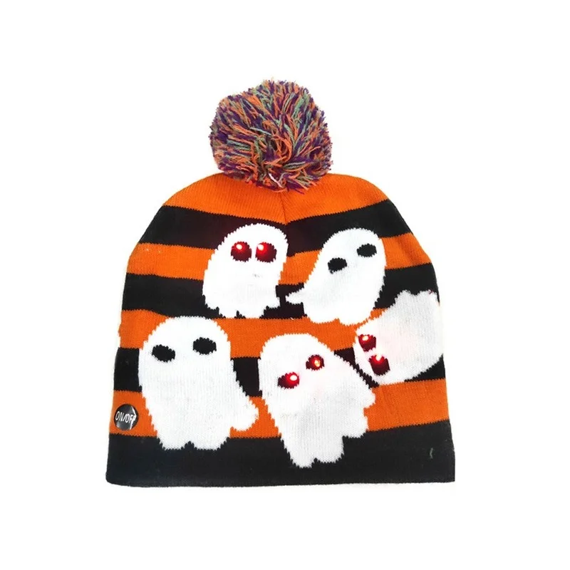 

Glow LED Light Up Thanksgiving Beanie Pumpkin Ghost Hat Knitted Cap Orange for Boys Girls Adult Women Men Wedding Festival